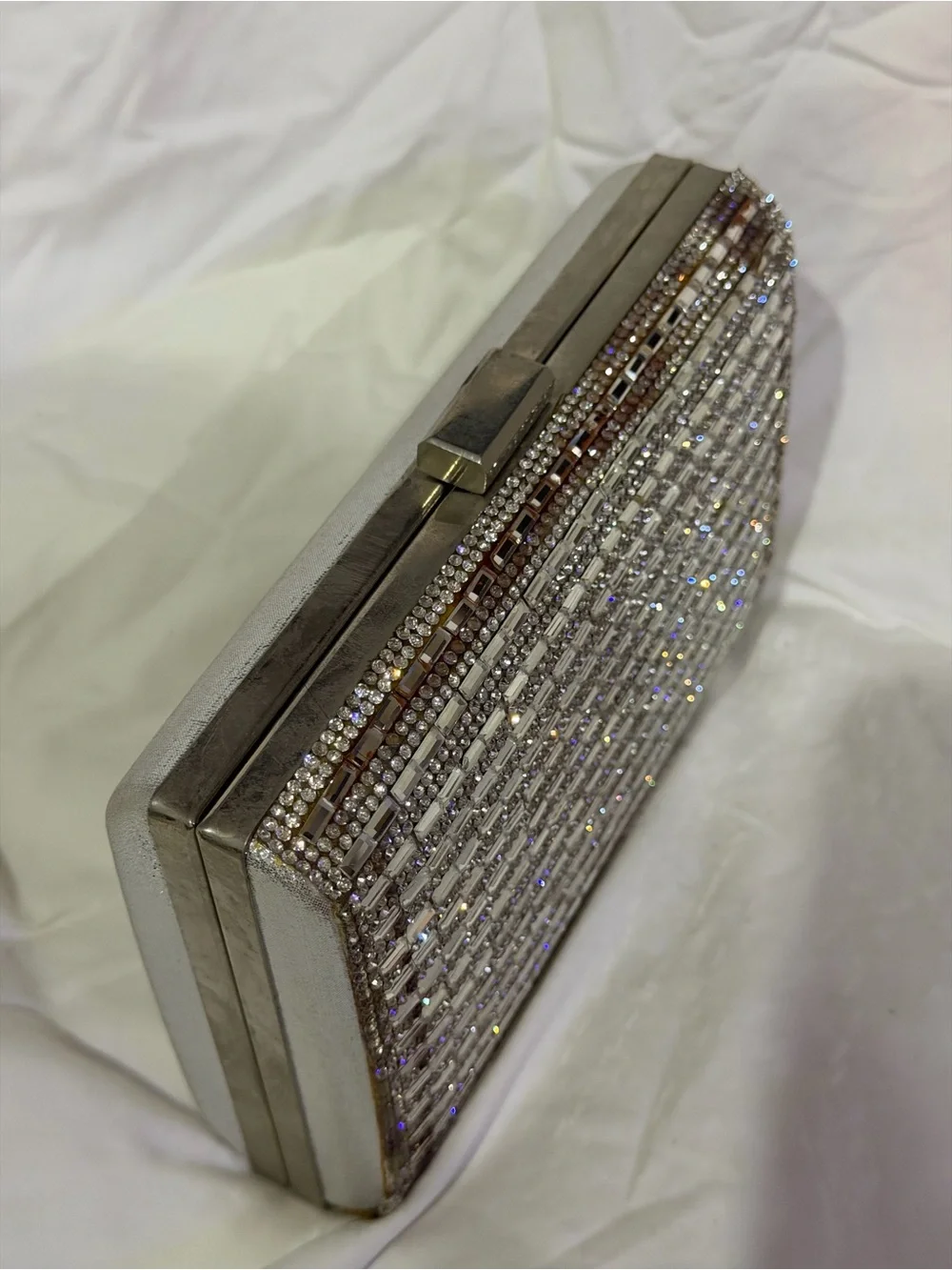 Abella Silver Crystal-Studded Evening Clutch